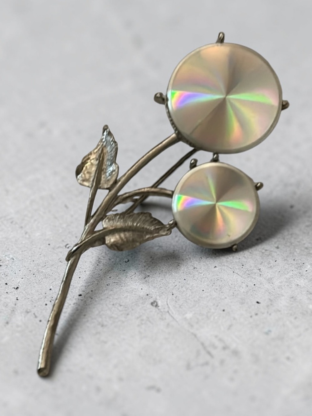 Vintage 1960’s Jewelarama Silver Floral Brooch with Iridescent Accents